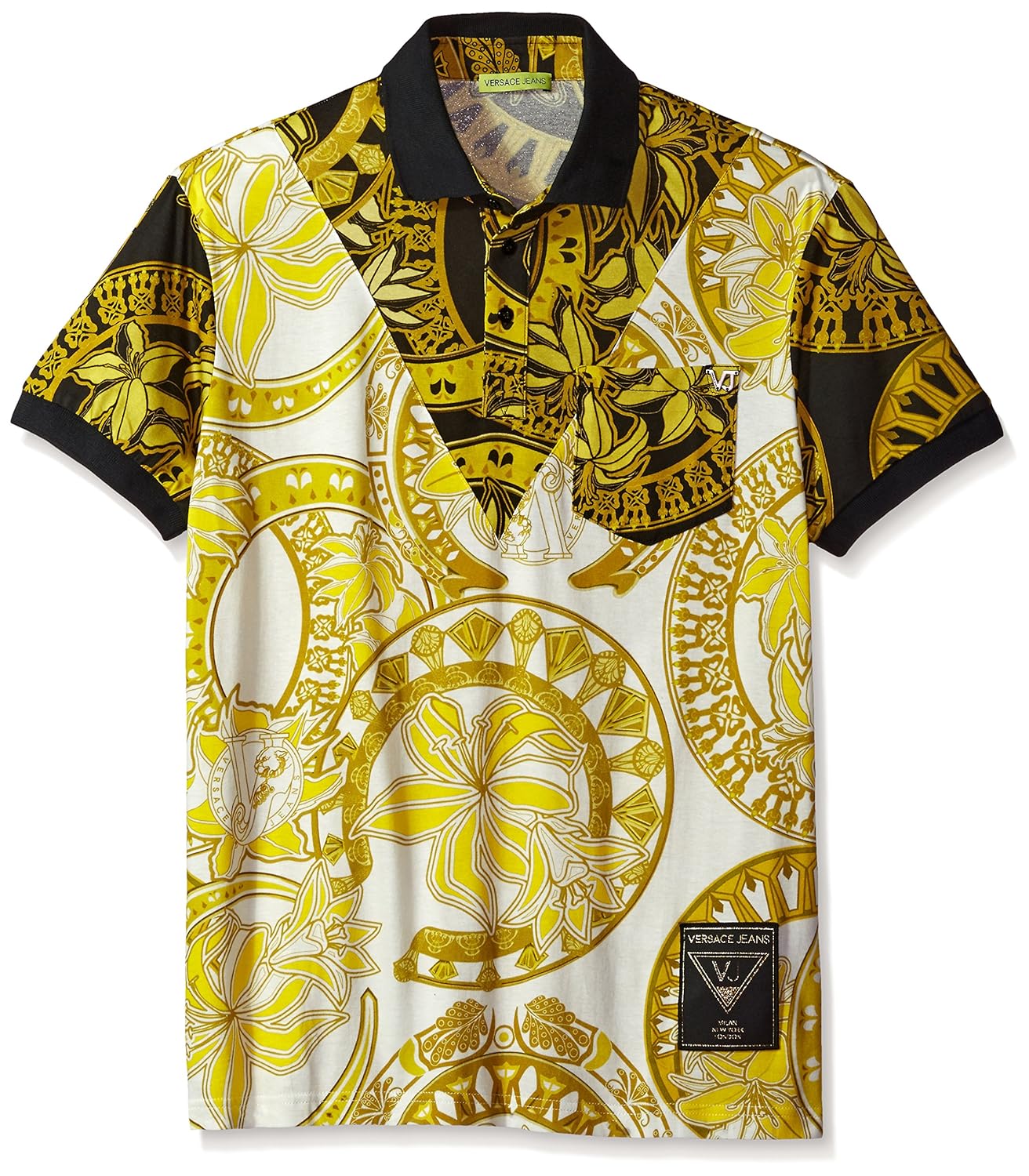 versace 牛仔裤男式金色印花 polo 衫